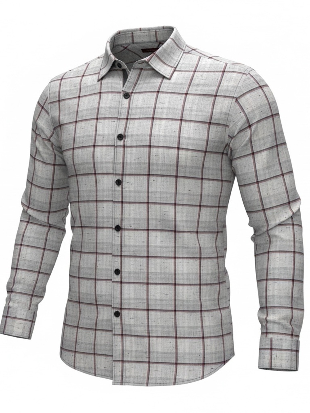 Classic White Button-Down Shirt with Maroon Windowpane Check